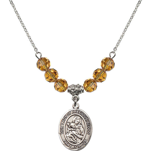 Sterling Silver Our Lady of the Precious Blood Birthstone Necklace with Topaz Beads - 8448
