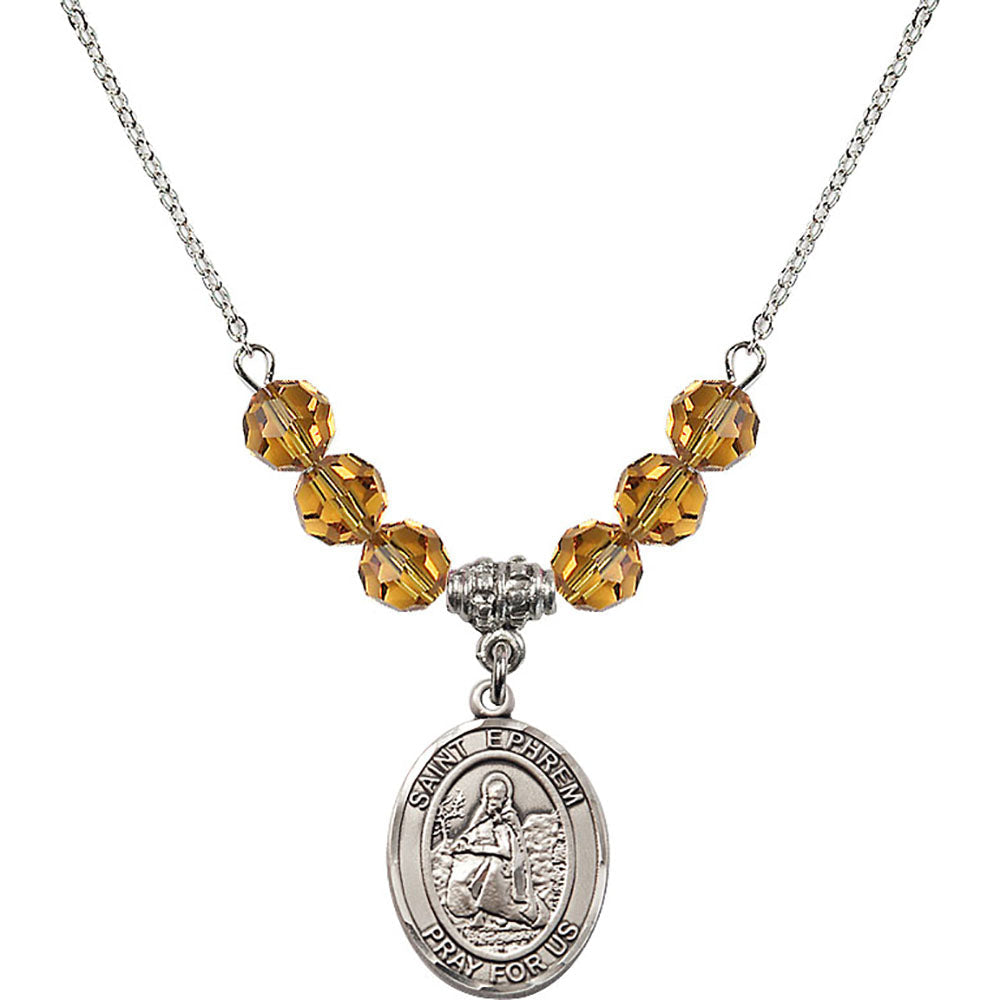 Sterling Silver Saint Ephrem Birthstone Necklace with Topaz Beads - 8449