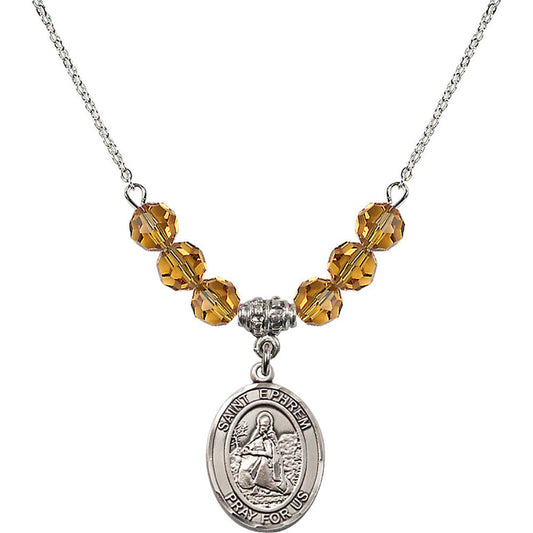 Sterling Silver Saint Ephrem Birthstone Necklace with Topaz Beads - 8449