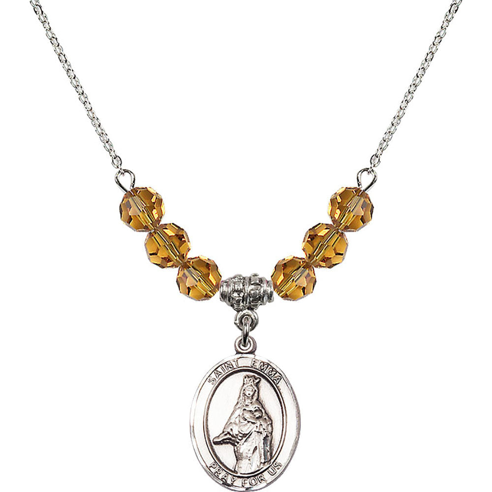 Sterling Silver Saint Emma Uffing Birthstone Necklace with Topaz Beads - 8450