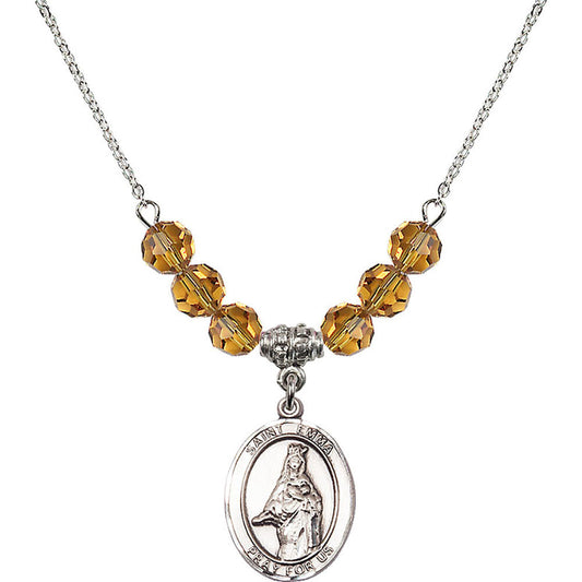 Sterling Silver Saint Emma Uffing Birthstone Necklace with Topaz Beads - 8450