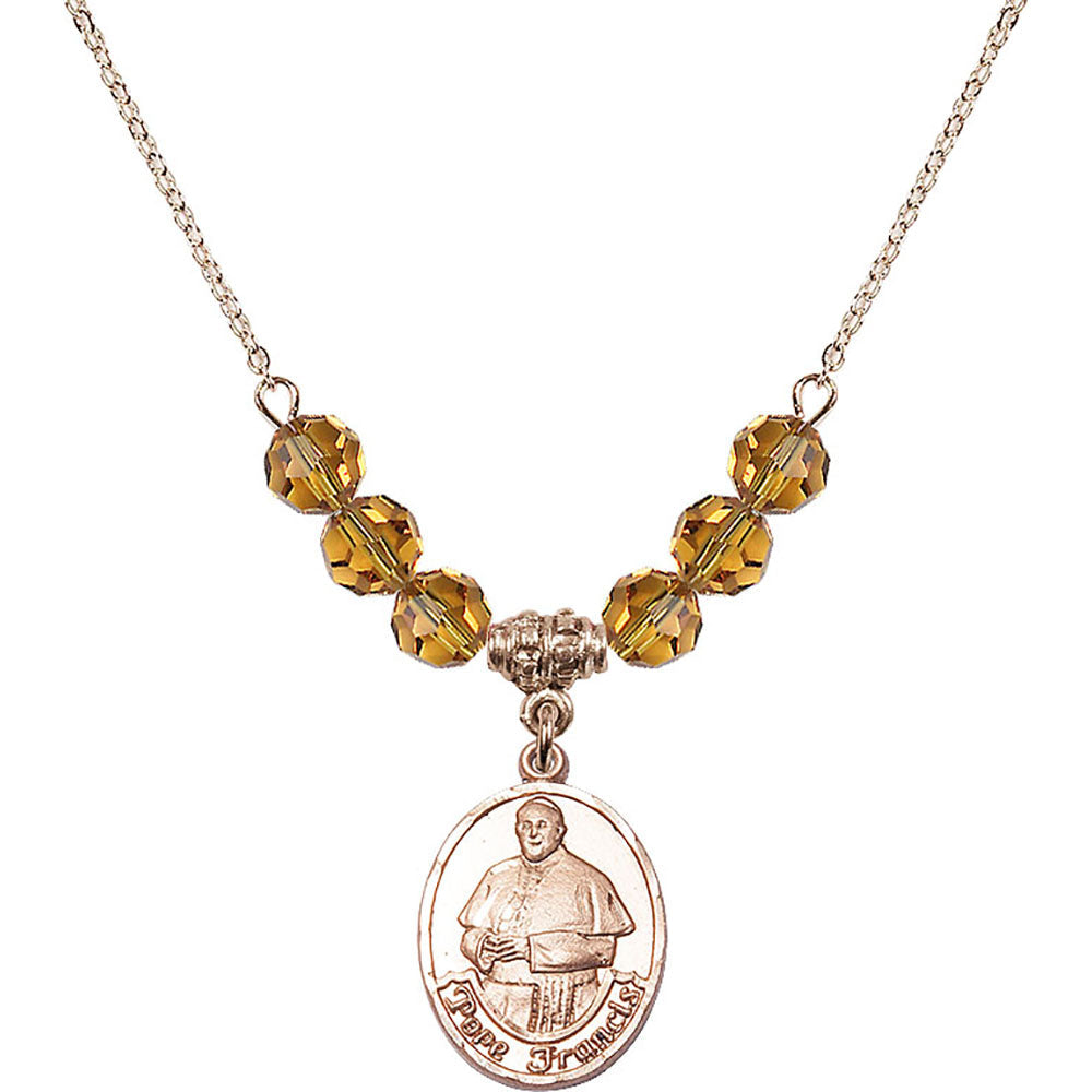 14kt Gold Filled Pope Francis Birthstone Necklace with Topaz Beads - 8451