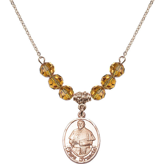 14kt Gold Filled Pope Francis Birthstone Necklace with Topaz Beads - 8451
