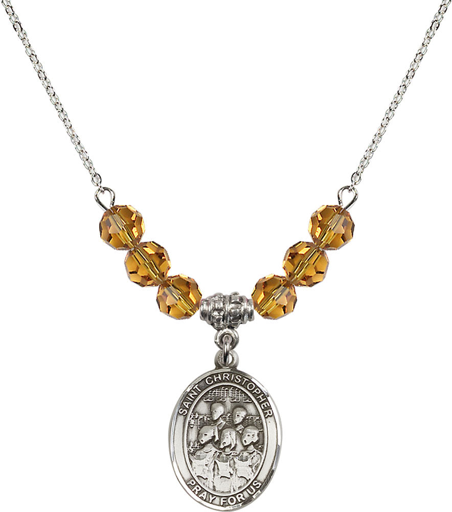Sterling Silver Saint Christopher / Choir Birthstone Necklace with Topaz Beads - 8514