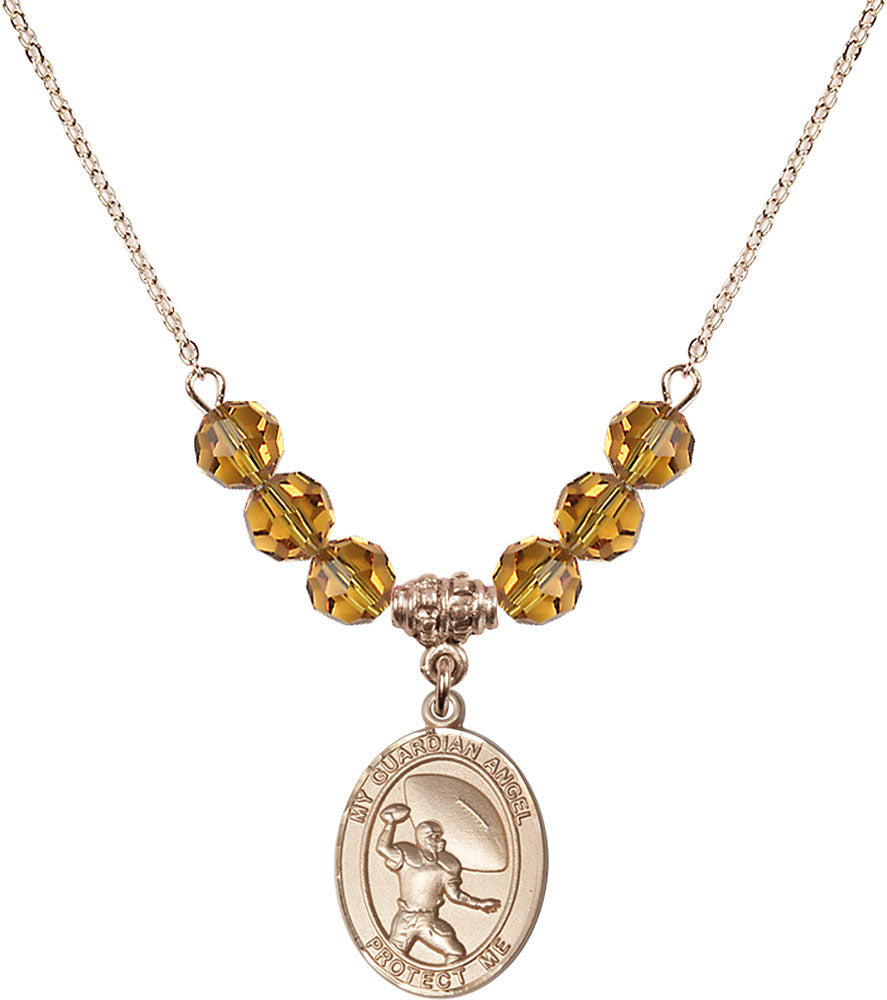 14kt Gold Filled Guardian Angel/Track&Field-Women Birthstone Necklace with Topaz Beads - 8710