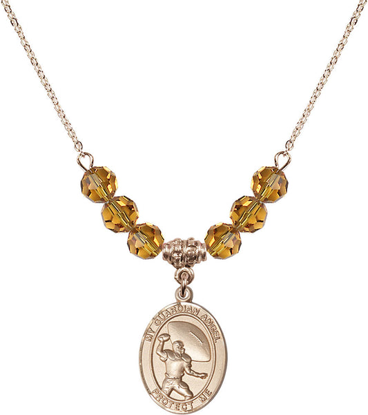 14kt Gold Filled Guardian Angel/Track&Field-Women Birthstone Necklace with Topaz Beads - 8710