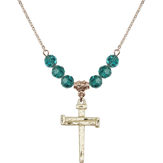 14kt Gold Filled Nail Cross Birthstone Necklace with Zircon Beads - 0013