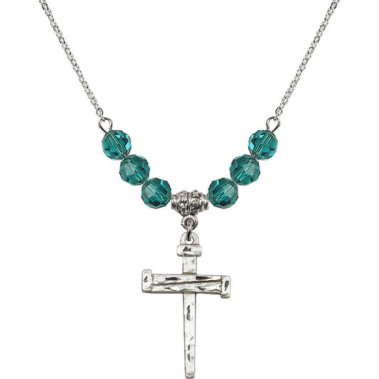 Sterling Silver Nail Cross Birthstone Necklace with Zircon Beads - 0013
