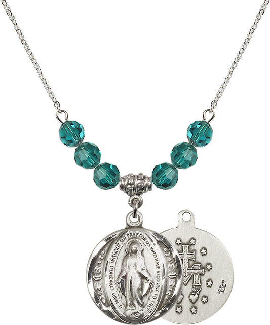 Sterling Silver Miraculous Birthstone Necklace with Zircon Beads - 0017