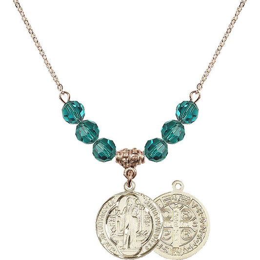 14kt Gold Filled Saint Benedict Birthstone Necklace with Zircon Beads - 0026