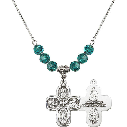 Sterling Silver 5-Way Birthstone Necklace with Zircon Beads - 0041