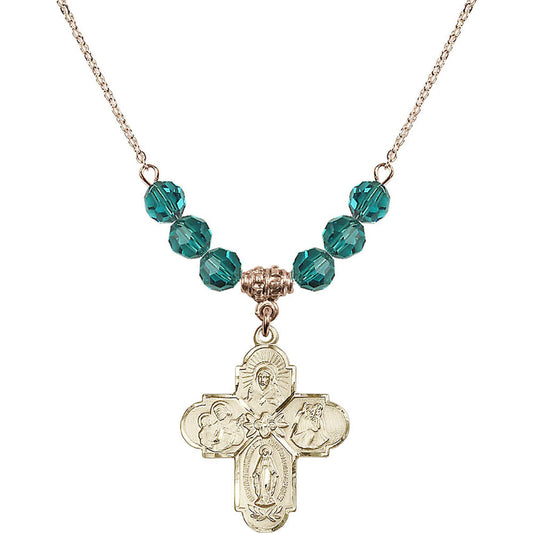 14kt Gold Filled 4-Way Birthstone Necklace with Zircon Beads - 0043