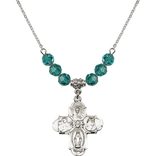 Sterling Silver 4-Way Birthstone Necklace with Zircon Beads - 0043