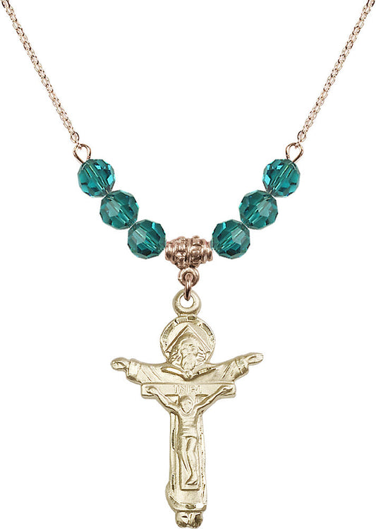 14kt Gold Filled Trinity Crucifix Birthstone Necklace with Zircon Beads - 0065