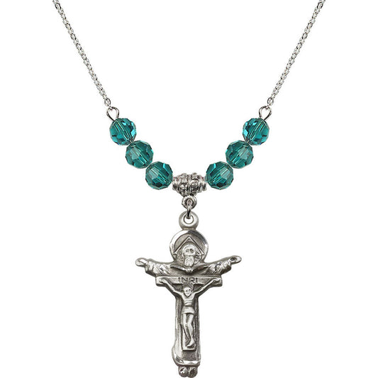 Sterling Silver Trinity Crucifix Birthstone Necklace with Zircon Beads - 0065