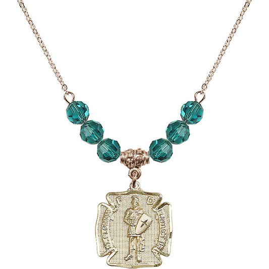 14kt Gold Filled Saint Florian Birthstone Necklace with Zircon Beads - 0070
