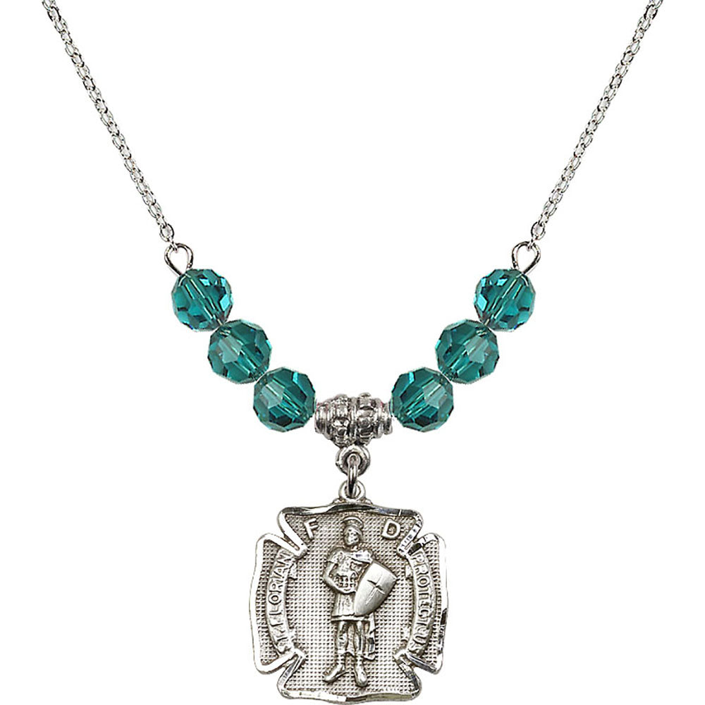 Sterling Silver Saint Florian Birthstone Necklace with Zircon Beads - 0070