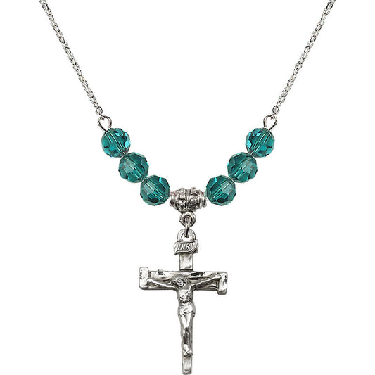 Sterling Silver Nail Crucifix Birthstone Necklace with Zircon Beads - 0073