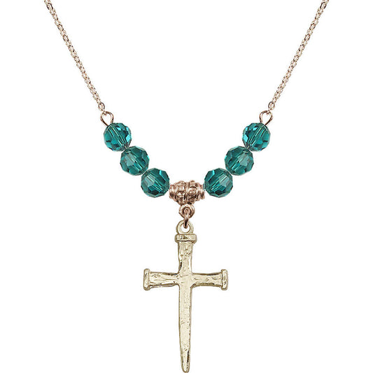 14kt Gold Filled Nail Cross Birthstone Necklace with Zircon Beads - 0085