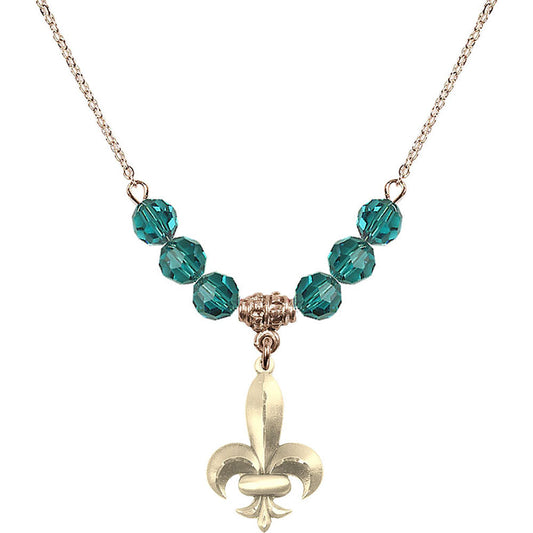 14kt Gold Filled Fleur de Lis Birthstone Necklace with Zircon Beads - 0294