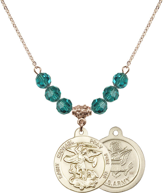 14kt Gold Filled Saint Michael / Army Birthstone Necklace with Zircon Beads - 0342