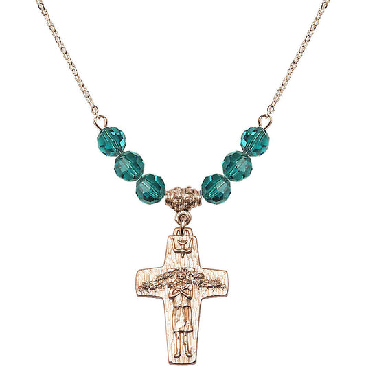 14kt Gold Filled Papal Crucifix Birthstone Necklace with Zircon Beads - 0569