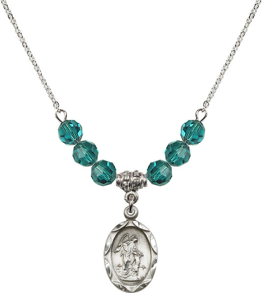 Sterling Silver Guardian Angel Birthstone Necklace with Zircon Beads - 0612
