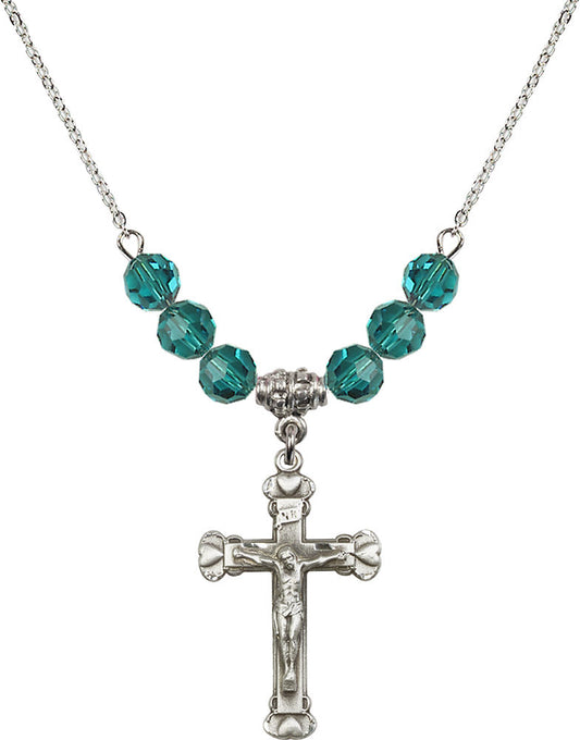 Sterling Silver Crucifix Birthstone Necklace with Zircon Beads - 0620