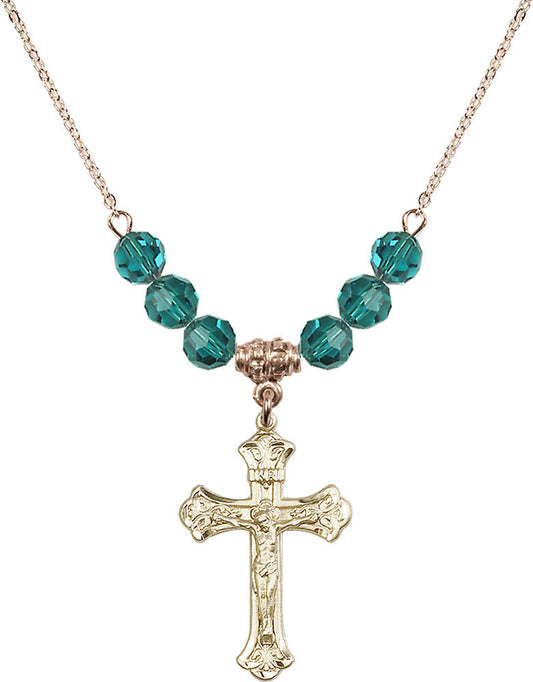 14kt Gold Filled Crucifix Birthstone Necklace with Zircon Beads - 0622