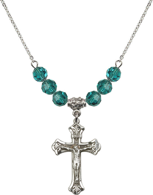 Sterling Silver Crucifix Birthstone Necklace with Zircon Beads - 0622