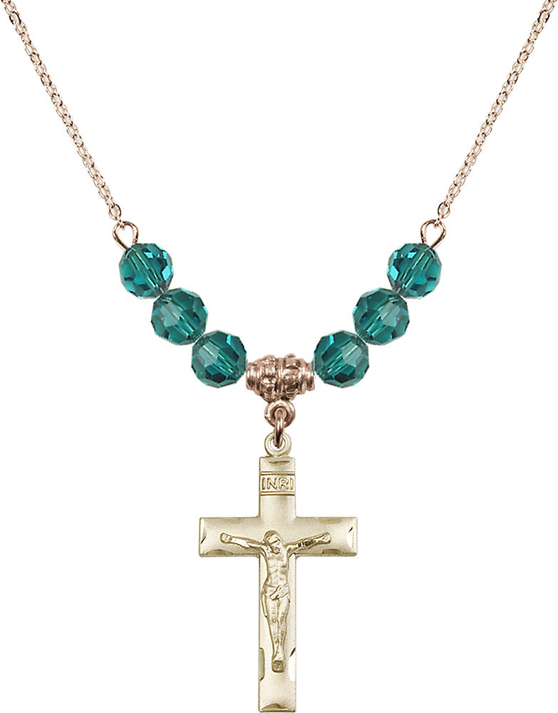 14kt Gold Filled Crucifix Birthstone Necklace with Zircon Beads - 0624
