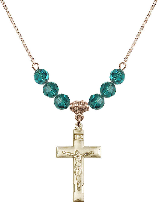 14kt Gold Filled Crucifix Birthstone Necklace with Zircon Beads - 0624