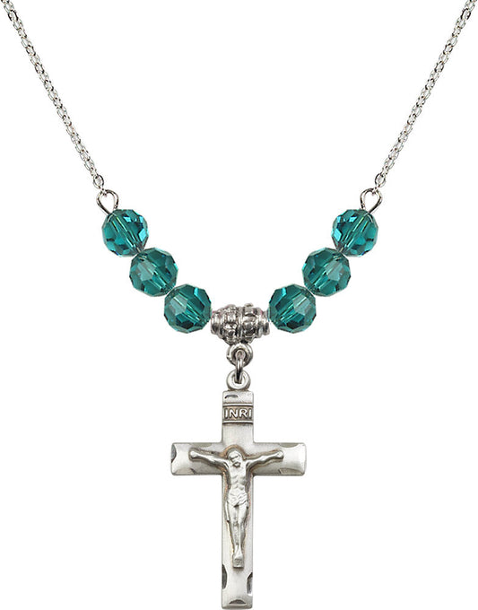 Sterling Silver Crucifix Birthstone Necklace with Zircon Beads - 0624