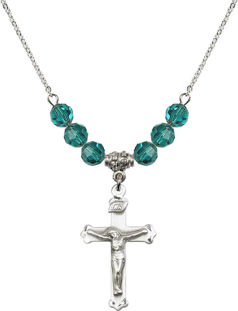 Sterling Silver Crucifix Birthstone Necklace with Zircon Beads - 0651