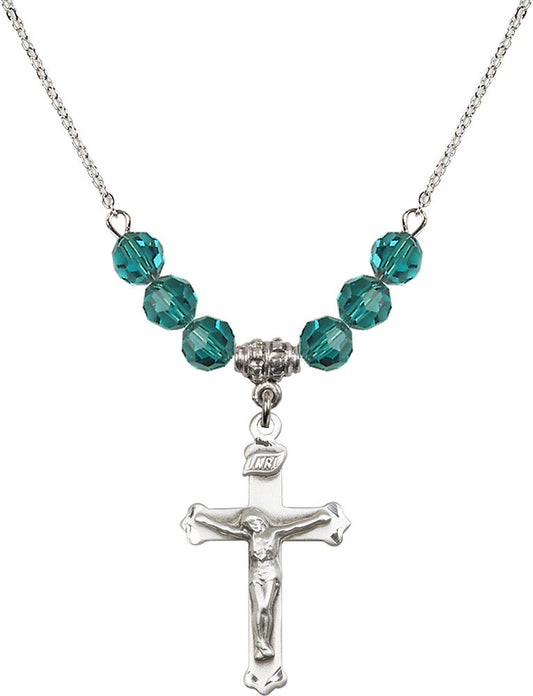 Sterling Silver Crucifix Birthstone Necklace with Zircon Beads - 0651