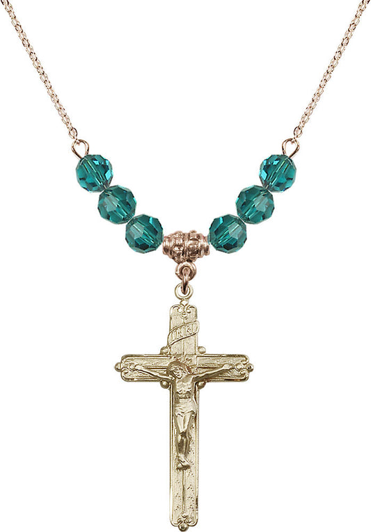 14kt Gold Filled Crucifix Birthstone Necklace with Zircon Beads - 0655