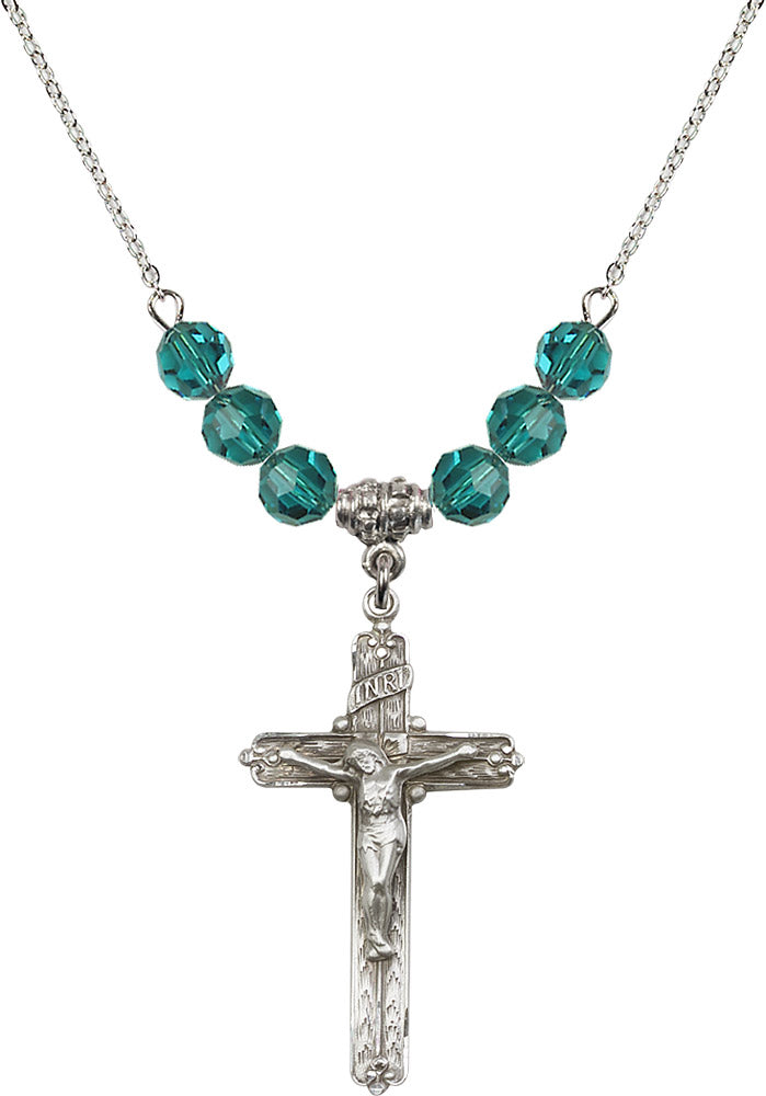 Sterling Silver Crucifix Birthstone Necklace with Zircon Beads - 0655