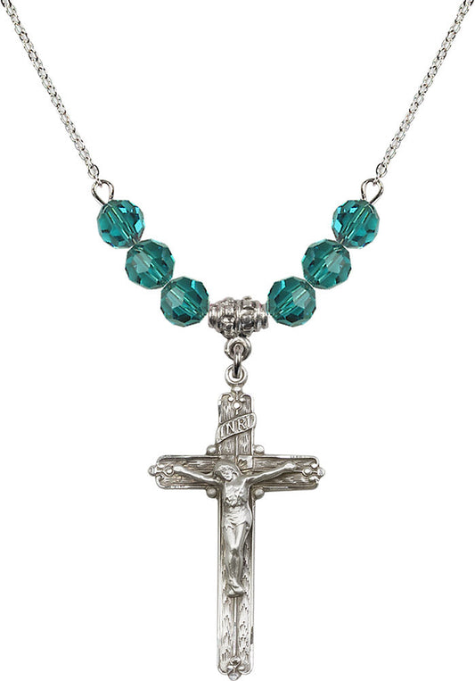 Sterling Silver Crucifix Birthstone Necklace with Zircon Beads - 0655