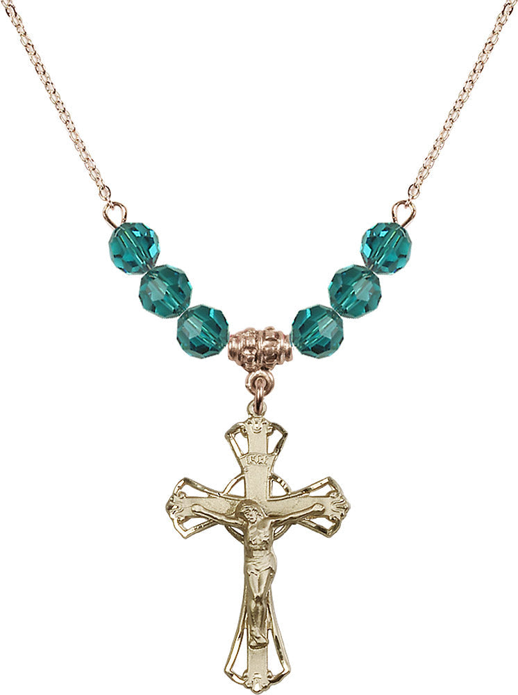 14kt Gold Filled Crucifix Birthstone Necklace with Zircon Beads - 0659