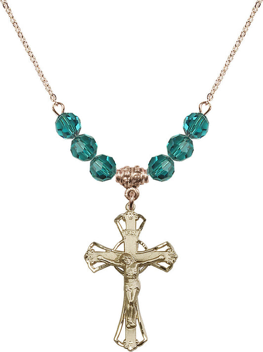 14kt Gold Filled Crucifix Birthstone Necklace with Zircon Beads - 0659