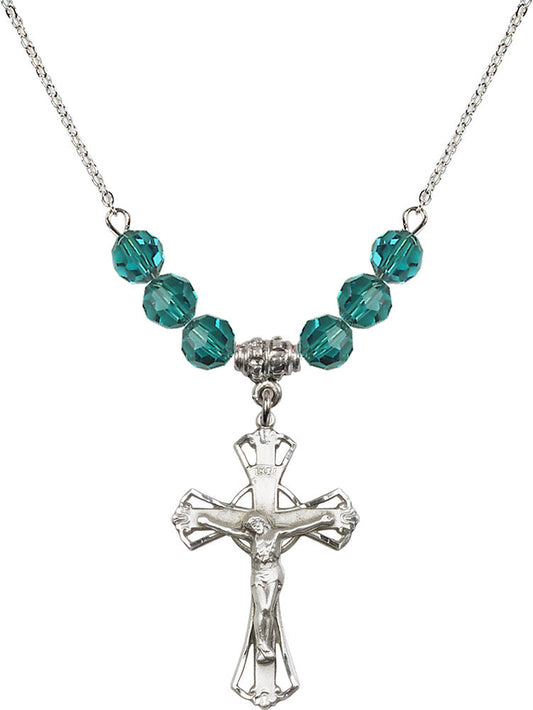 Sterling Silver Crucifix Birthstone Necklace with Zircon Beads - 0659