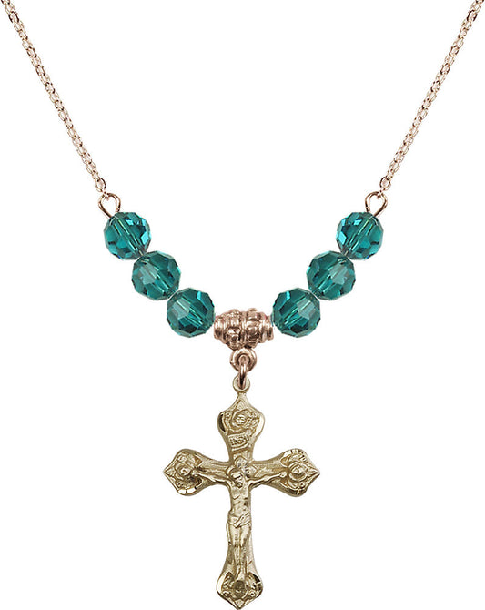 14kt Gold Filled Crucifix Birthstone Necklace with Zircon Beads - 0662