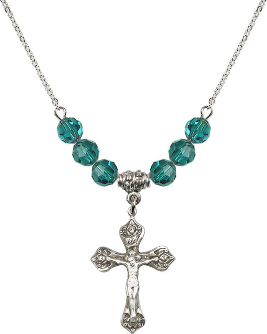 Sterling Silver Crucifix Birthstone Necklace with Zircon Beads - 0662