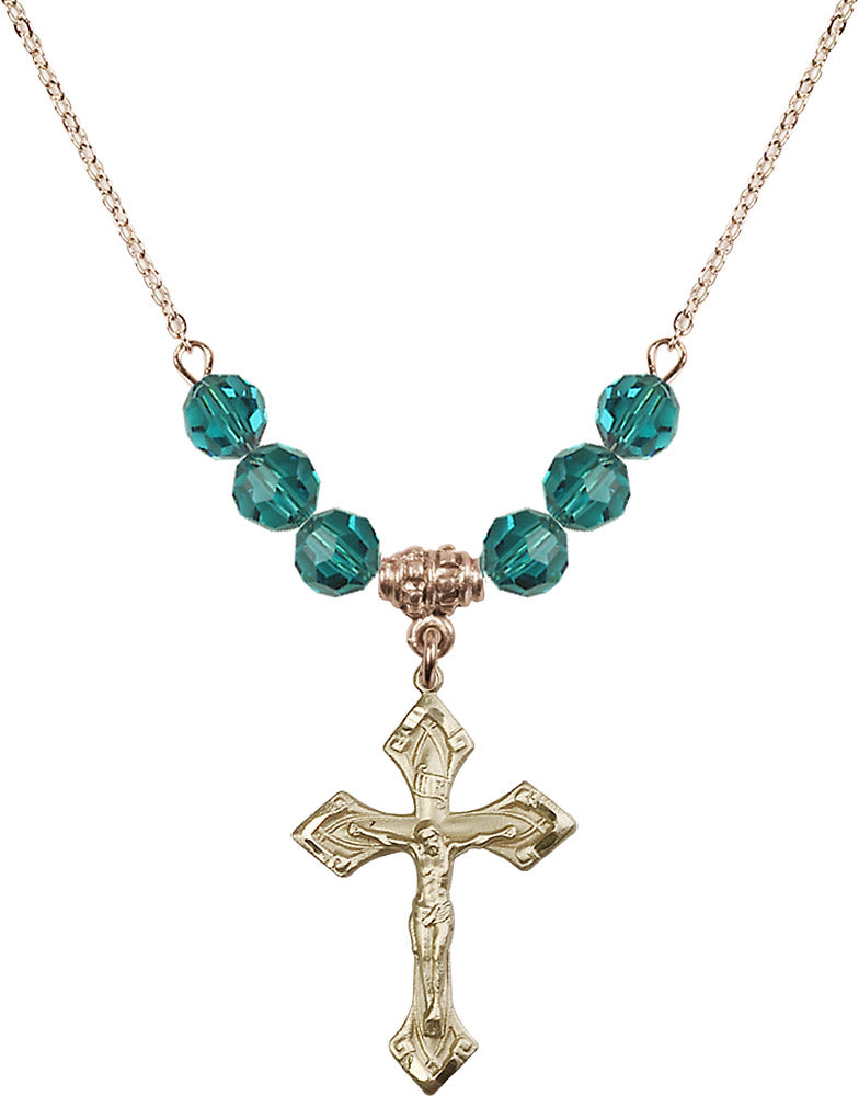 14kt Gold Filled Crucifix Birthstone Necklace with Zircon Beads - 0663