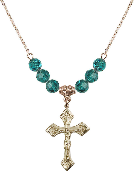 14kt Gold Filled Crucifix Birthstone Necklace with Zircon Beads - 0663
