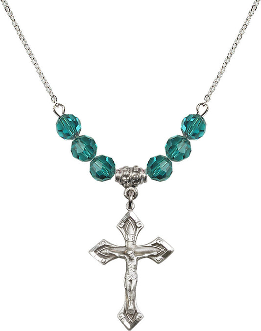 Sterling Silver Crucifix Birthstone Necklace with Zircon Beads - 0663