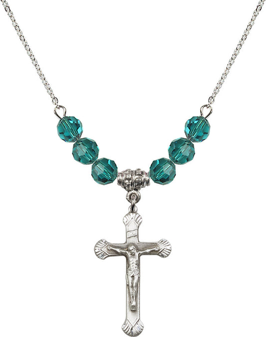 Sterling Silver Crucifix Birthstone Necklace with Zircon Beads - 0664