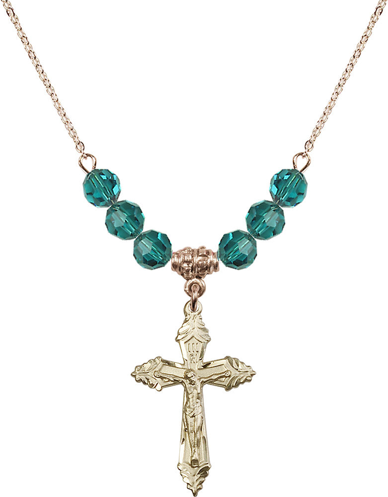14kt Gold Filled Crucifix Birthstone Necklace with Zircon Beads - 0665