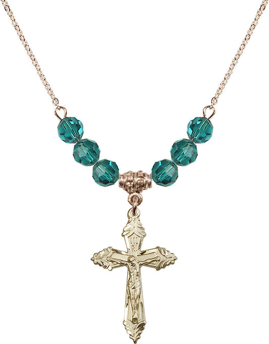 14kt Gold Filled Crucifix Birthstone Necklace with Zircon Beads - 0665