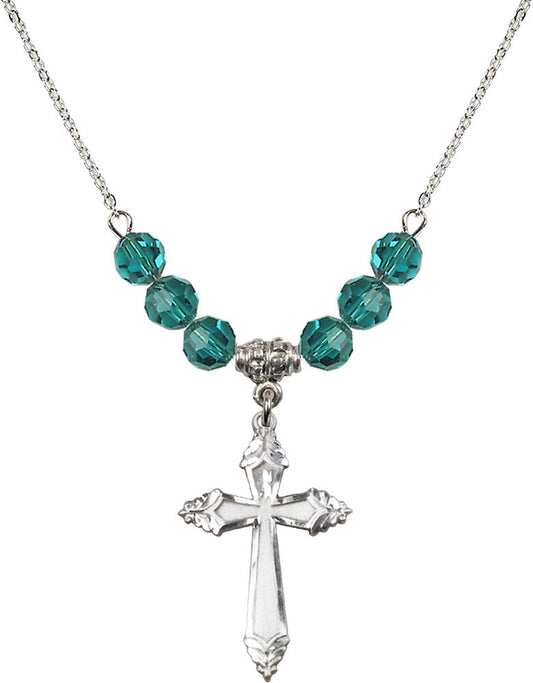 Sterling Silver Cross Birthstone Necklace with Zircon Beads - 0665